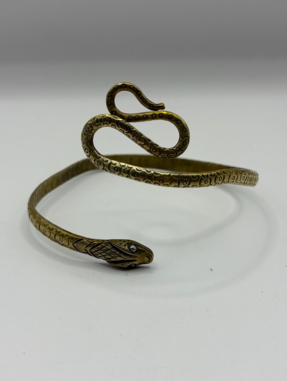 Gold Tone Snake Wrap Open Cuff Bracelet Adjustable Metal Animal Theme